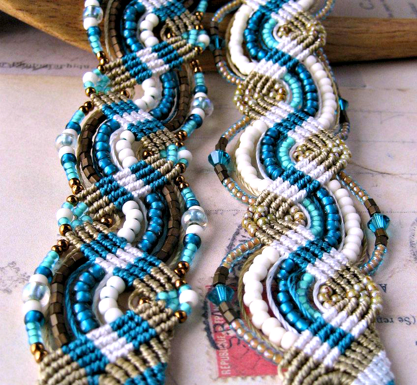 blue and gold macramé bracelet