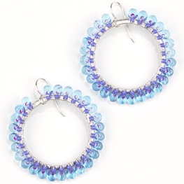 Long Magatama Flower Petal Hoops in Blue