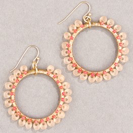 Long Magatama Flower Petal Hoops in Peach Coral