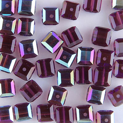 282-160-AMAB:  6mm Amethyst AB Swarovski Crystal Cube (12 pcs) 