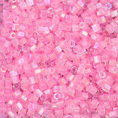 8C-2776:  8/0 Cut Cotton Candy Pink Lined Crystal AB Miyuki Seed Bead 