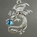 MET-00025: 45mm XL Pewter Dragon Charm with Blue Cabochon 