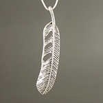 MET-00049: 10 x 50mm Silver Textured Feather Pendant 