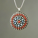 MET-00171: 25mm Antique Silver Coral and Turquoise Pendant 