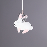 MET-00556: 19 x 20mm Enameled Pink and White Bunny Rhinestone Charm 