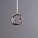 MET-00668: 17mm Silver Plated Moon and Stars Charm w/ Pink Rhinestones 