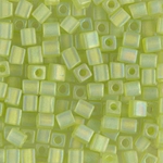 SB-143FR:  Miyuki 4mm Square Bead Matte Transparent Chartreuse AB 