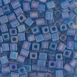 SB-149FR:  Miyuki 4mm Square Bead Matte Transparent Capri Blue AB 