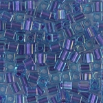 SB-1827:  Miyuki 4mm Square Bead Sparkling Purple Lined Aqua Luster 