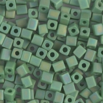 SB-411FR:  Miyuki 4mm Square Bead Matte Opaque Green AB 
