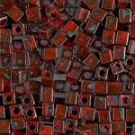 SB-4513:  Miyuki 4mm Square Bead Opaque Red Picasso 